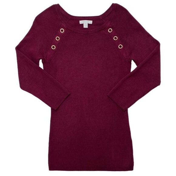 New York & Company Sweater Top Women's SMALL Purple Rivet-Accent Scoop-Neck Soft - Picture 6 of 9